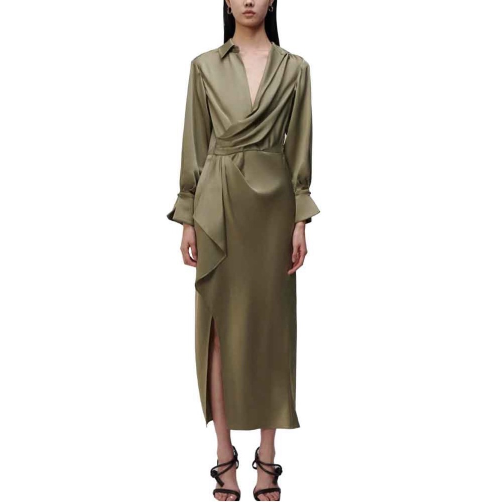 NWOT Jonathan Simkhai Talia maxi satin wrap dress in willow